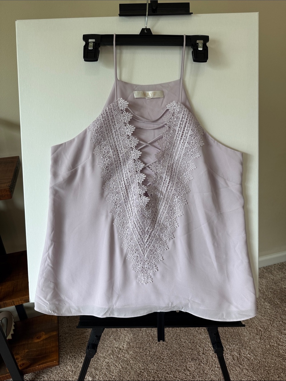 Wayf Lavender Lace-Trim Cami with Crisscross Front